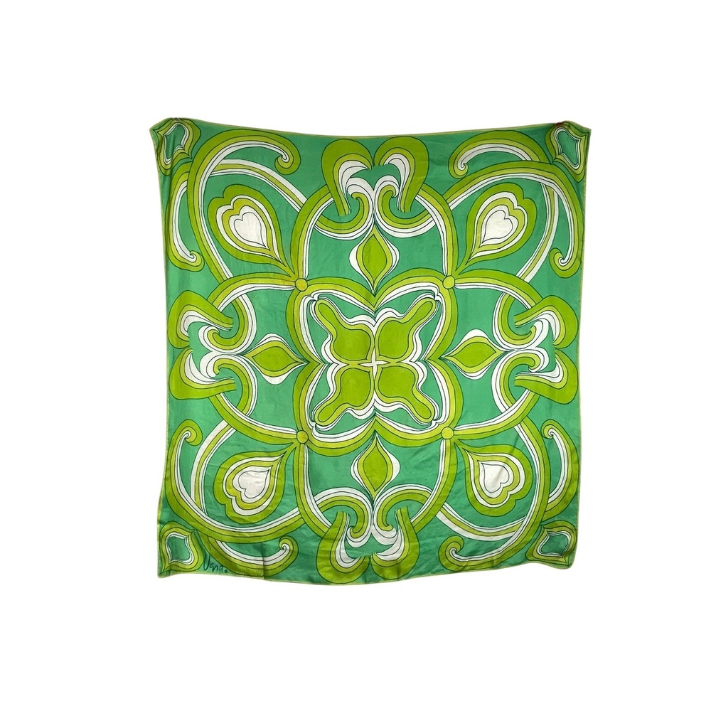 Vera Neumann Vintage Silk Scarf Green Psychedelic Swirl Gold-Piece Collection - Picture 6 of 12